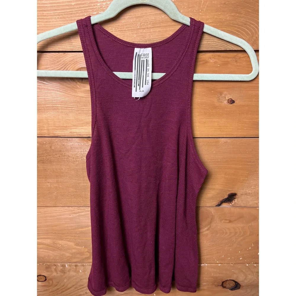 Free People Burgundy Ribbed Racerback Tank Top Med Made in USA Athleisure  Layer